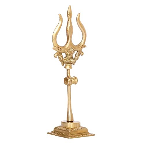 ARTVARKO Brass Shiva Shiv Bholenath Trishul Trident with Damru on Stand Show Piece Decoration Items for Pooja Room, Temple Home Decor Puja 7 Inch - Image 3