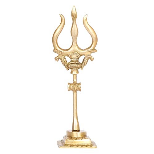 ARTVARKO Brass Shiva Shiv Bholenath Trishul Trident with Damru on Stand Show Piece Decoration Items for Pooja Room, Temple Home Decor Puja 7 Inch - Image 2