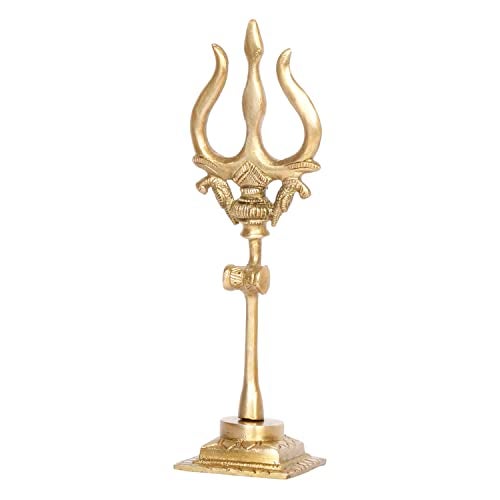 ARTVARKO Brass Shiva Shiv Bholenath Trishul Trident with Damru on Stand Show Piece Decoration Items for Pooja Room, Temple Home Decor Puja 7 Inch - Image 4