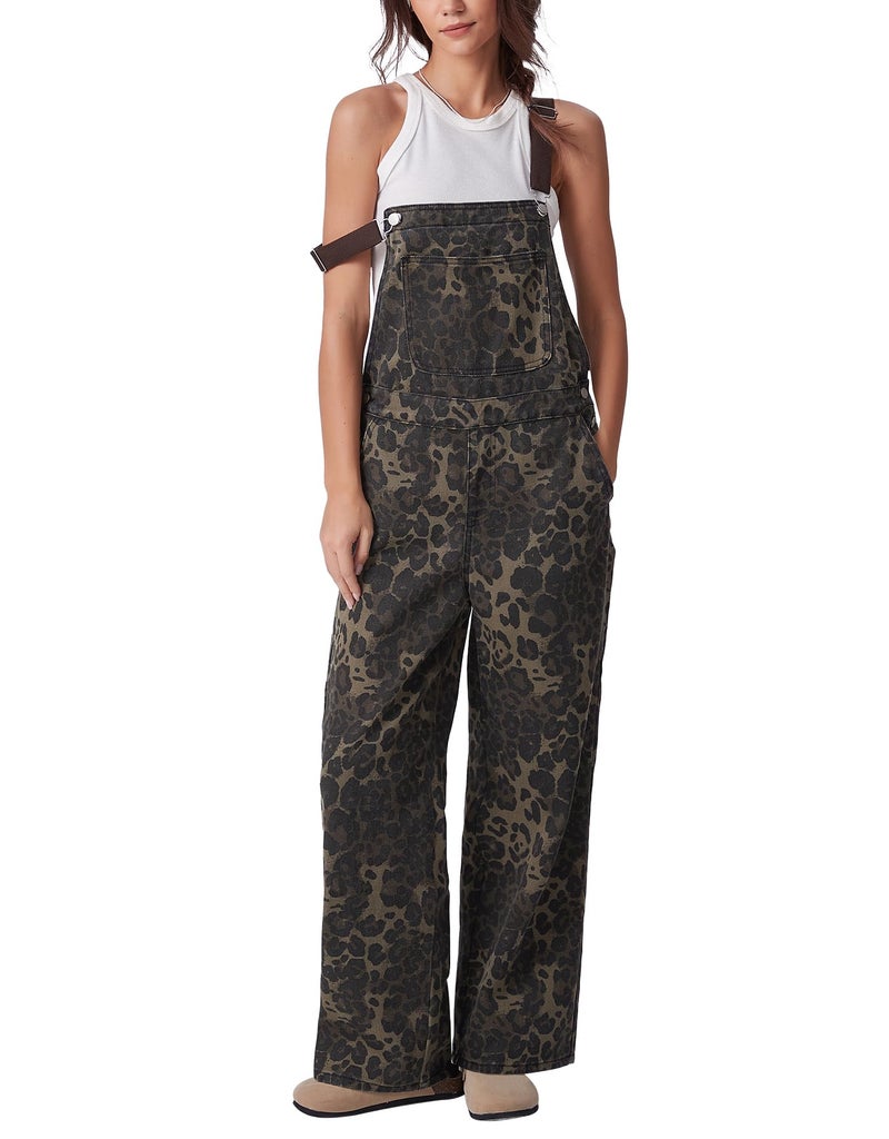 Kedera Womens Leopard Print Jean Overalls Chic Streetwear Oversized Baggy Wide Leg Denim Jumpsuit Loose Fit - Image 1