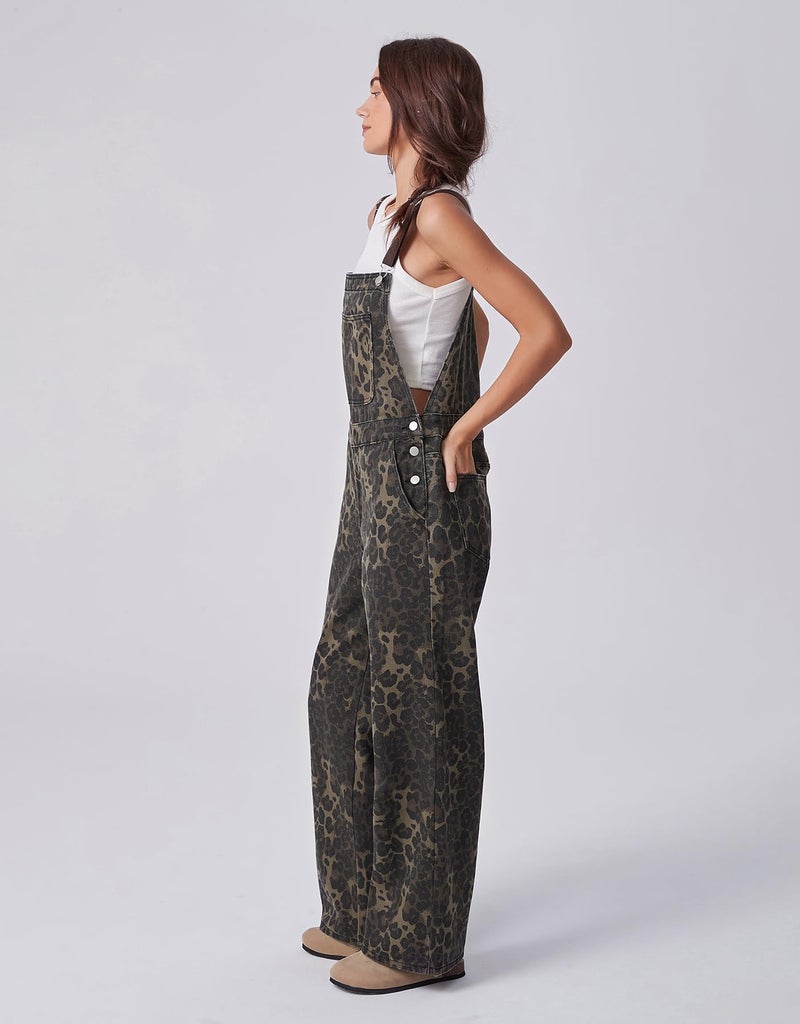 Kedera Womens Leopard Print Jean Overalls Chic Streetwear Oversized Baggy Wide Leg Denim Jumpsuit Loose Fit - Image 3