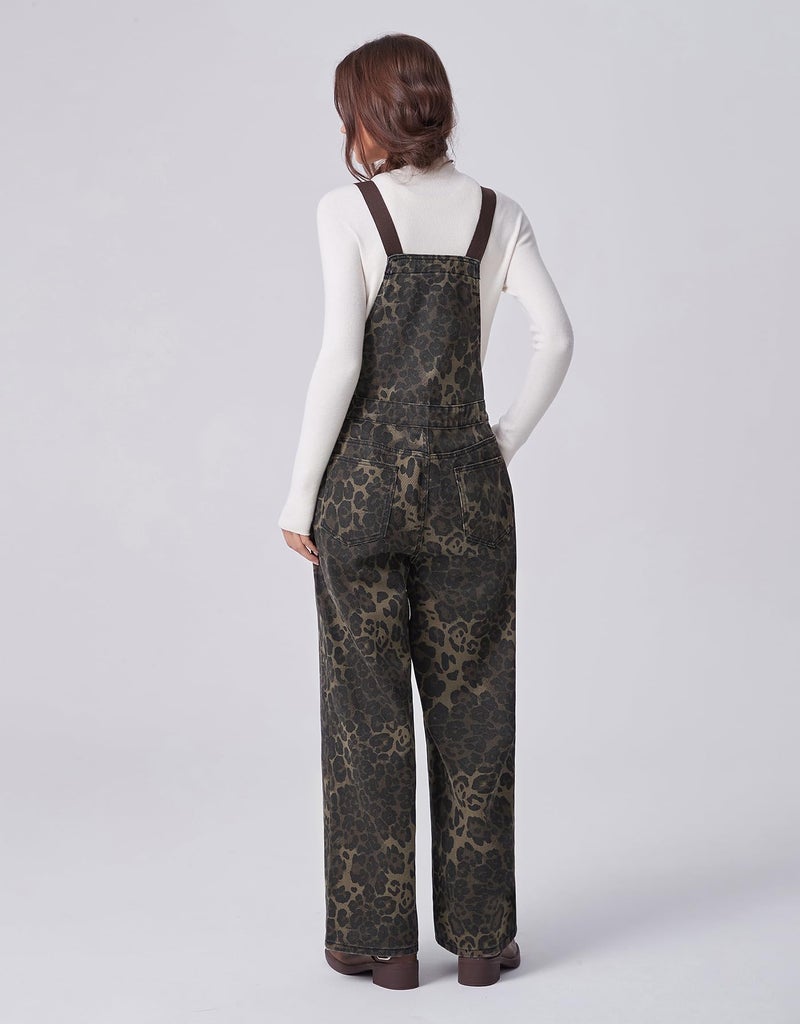 Kedera Womens Leopard Print Jean Overalls Chic Streetwear Oversized Baggy Wide Leg Denim Jumpsuit Loose Fit - Image 2