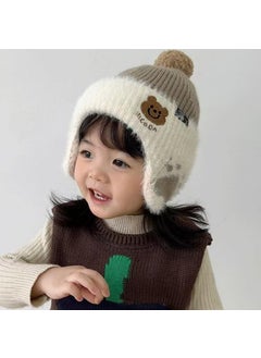 Generic Childrens Hat Autumn and Winter Fashion Cool Wool Hat Sticker Casual Boys Korean Baby Warm Pullover Knitted Hat Cold Hat Grey brown  - Image 5