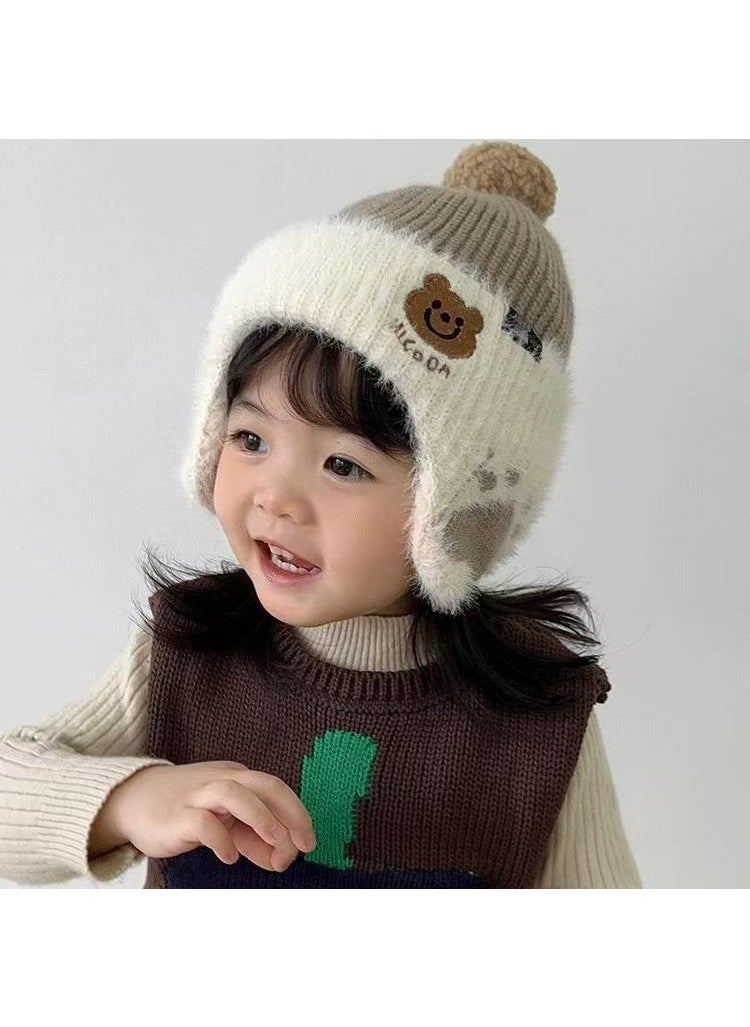 Generic Childrens Hat Autumn and Winter Fashion Cool Wool Hat Sticker Casual Boys Korean Baby Warm Pullover Knitted Hat Cold Hat Grey brown  - Image 5