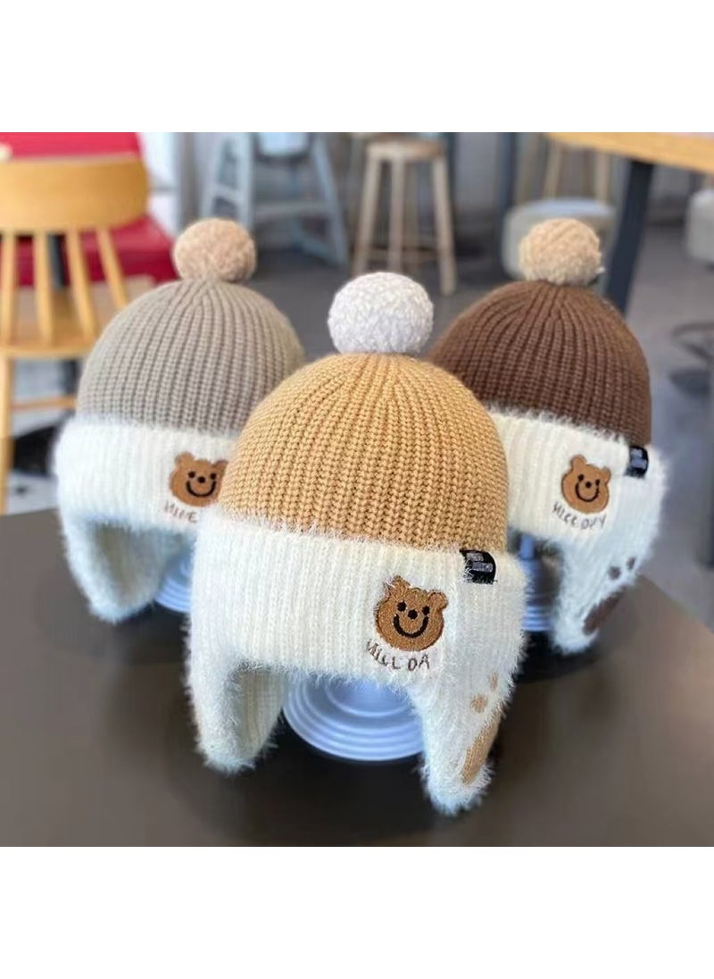 Generic Childrens Hat Autumn and Winter Fashion Cool Wool Hat Sticker Casual Boys Korean Baby Warm Pullover Knitted Hat Cold Hat Grey brown  - Image 4