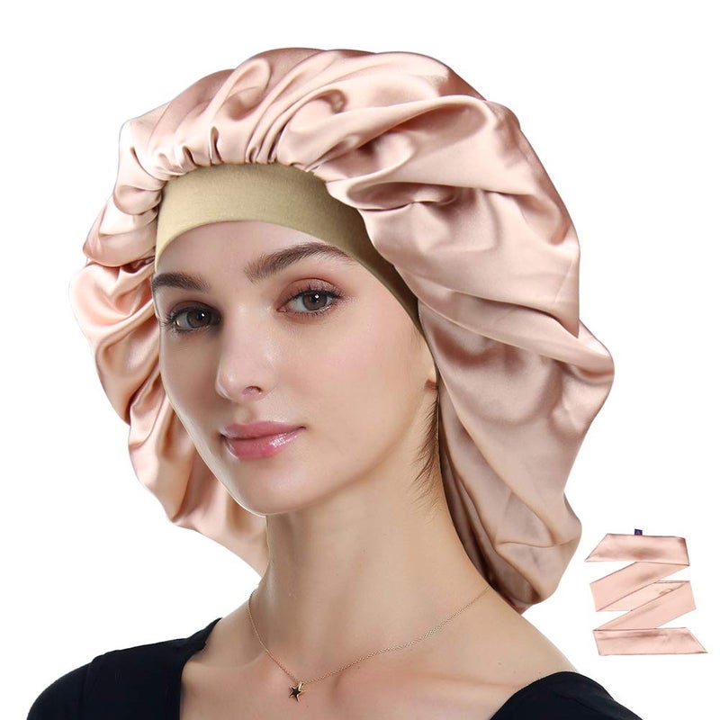 Alnorm Night Cap Satin Hair Bonnet Sleeping Hat for Women Coral Red - Image 2