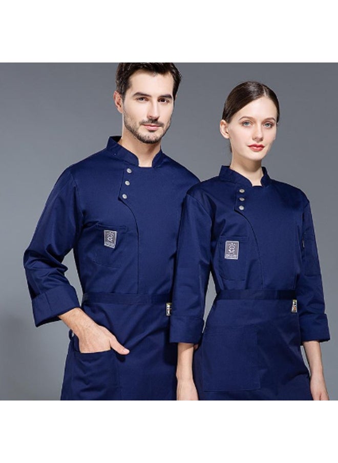 NIBEMINENT - Chef Coat Cotton Blend Restaurant Chef Uniform Stylish Chef Uniform with Stand Collar Double-breasted Design for Bakery - Image 1