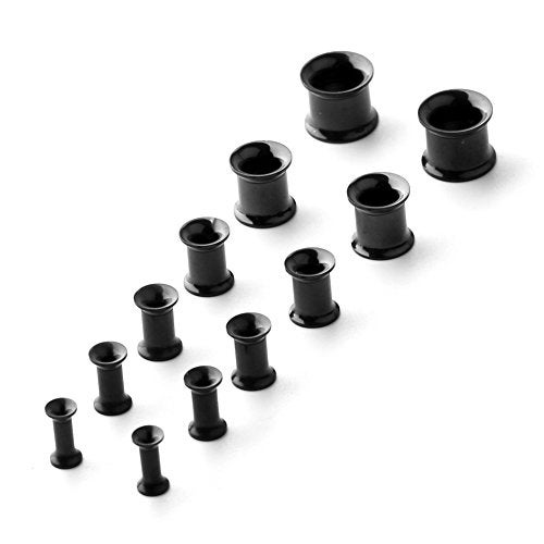 Ruifan 12pcs Surgical Steel Screw Tunnel Gauge Ear Expander Stretching Kit Plugs Piercing -6 Pairs 8g-00g (3mm-10mm) - Black - Image 2