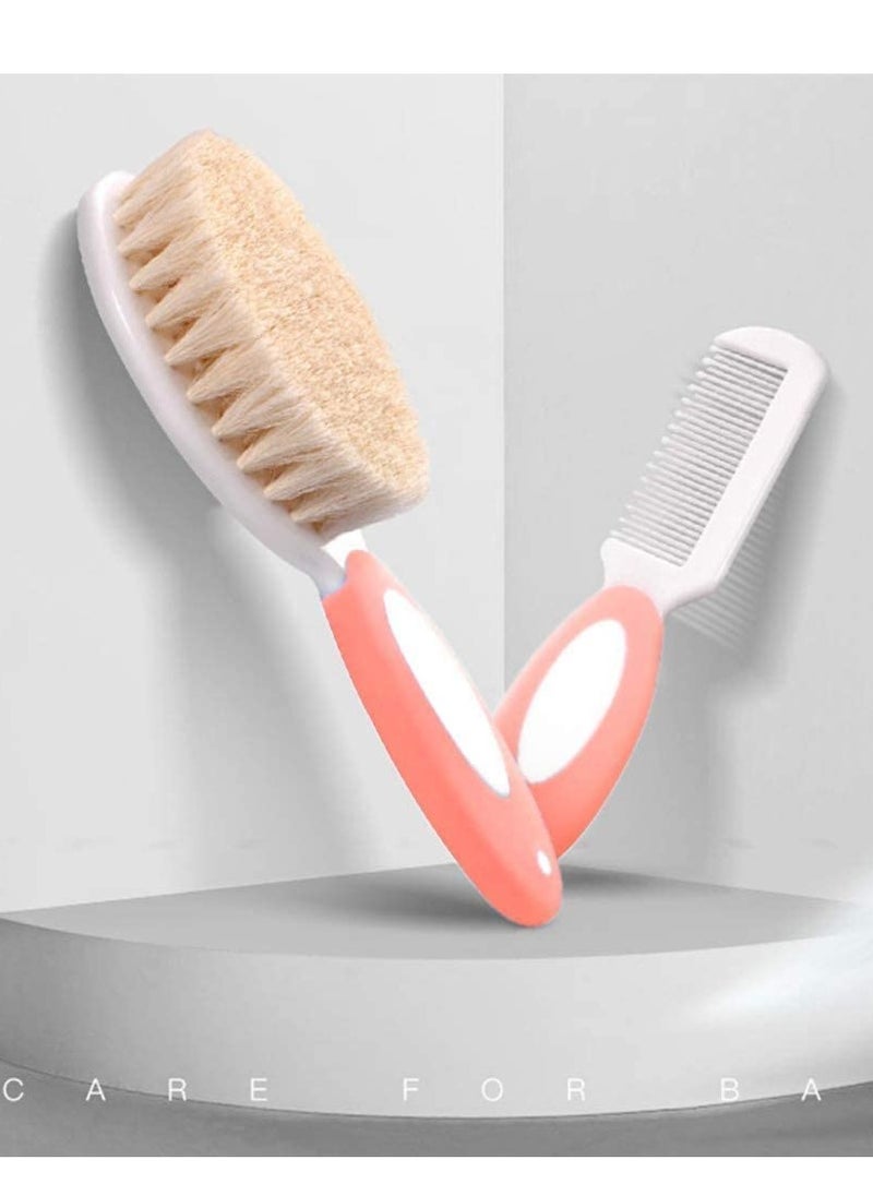 Bebiland - 3 Pcs Soft Bristles Baby Hair Brush, Plastic Hair Comb Set for Newborn, Non-Scratch Rounded Teeth Comb, Ideal for Exfoliate and Massage (Pink) ﻿ - Image 1