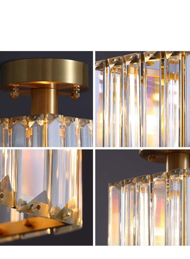WALALLA Modern Gold Crystal Ceiling Light, Flush Mount Ceiling Light Fixture, 1 Light Crystal Ceiling Lamp Chandelier Lighting for Hallway, Bedroom, Living Room, Kitchen, Square (Bulb Included) - Image 5
