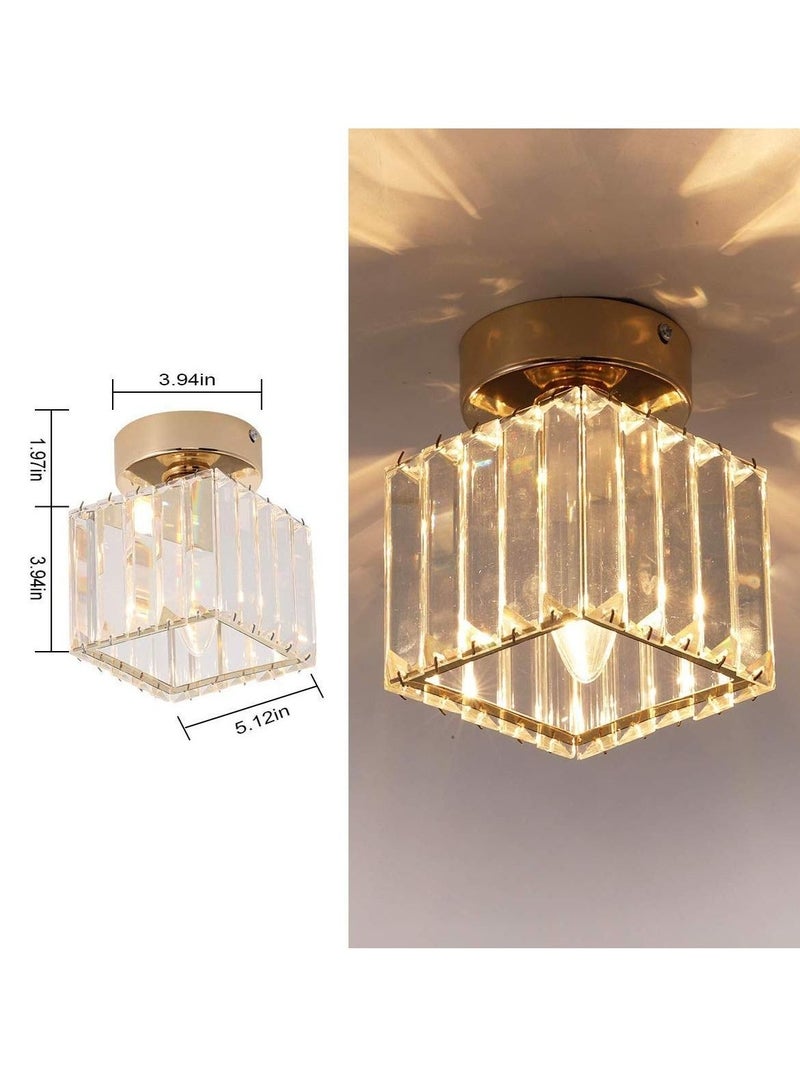 WALALLA Modern Gold Crystal Ceiling Light, Flush Mount Ceiling Light Fixture, 1 Light Crystal Ceiling Lamp Chandelier Lighting for Hallway, Bedroom, Living Room, Kitchen, Square (Bulb Included) - Image 3