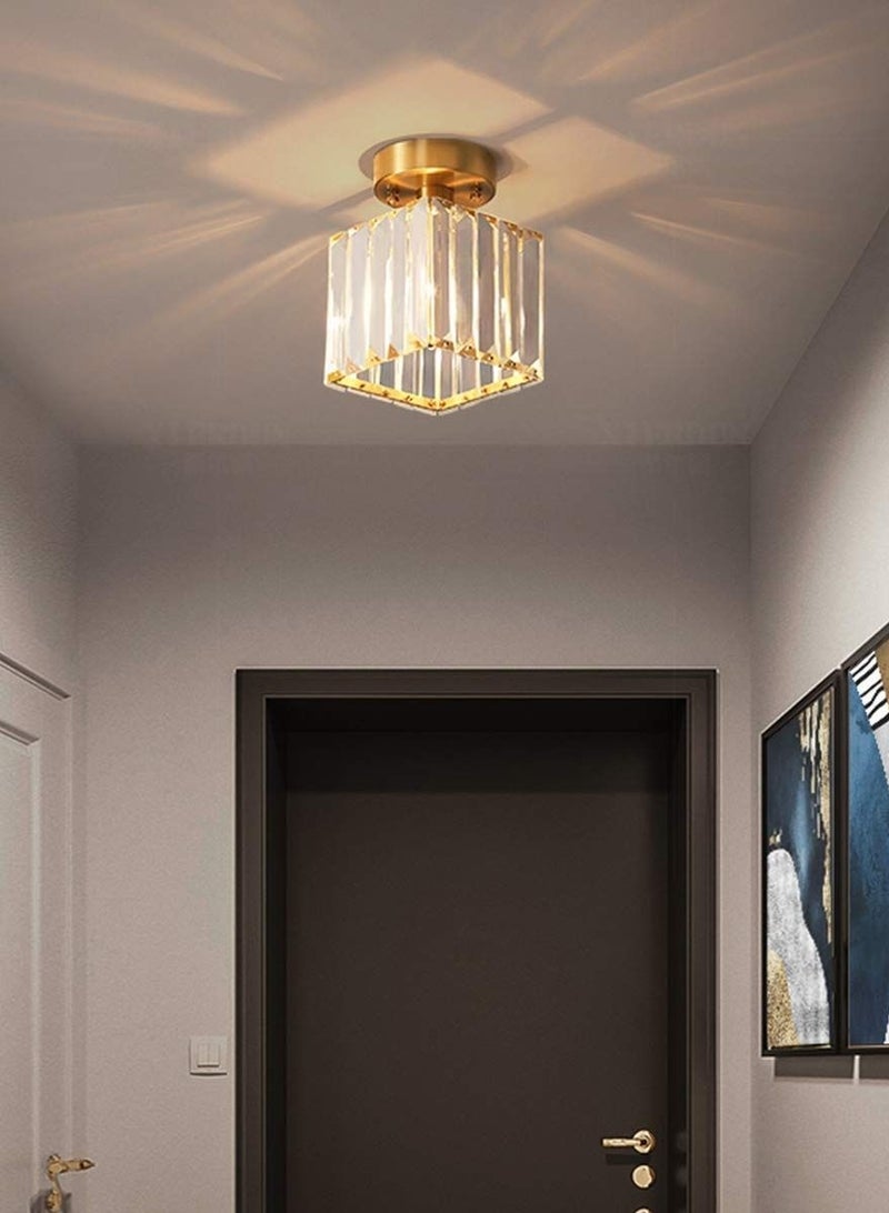 WALALLA Modern Gold Crystal Ceiling Light, Flush Mount Ceiling Light Fixture, 1 Light Crystal Ceiling Lamp Chandelier Lighting for Hallway, Bedroom, Living Room, Kitchen, Square (Bulb Included) - Image 2
