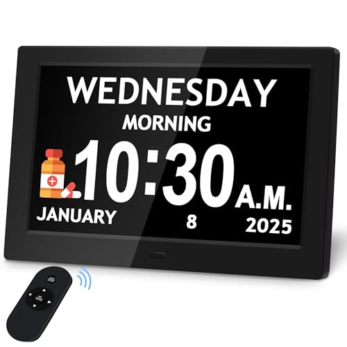 Pastigio 101 Digital Clock 1280800p HD Extra Large Display Digital Clock With Date Time Day Of Week 10 Reminders 6 Alarms Auto Dimming DST Remote Control Dementia Clock For Seniors Black - Image 1