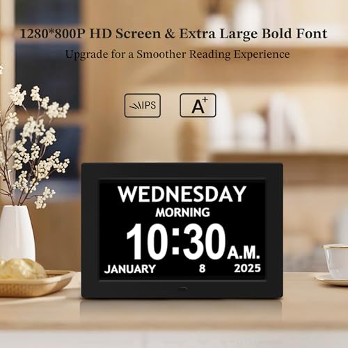 Pastigio 101 Digital Clock 1280800p HD Extra Large Display Digital Clock With Date Time Day Of Week 10 Reminders 6 Alarms Auto Dimming DST Remote Control Dementia Clock For Seniors Black - Image 3