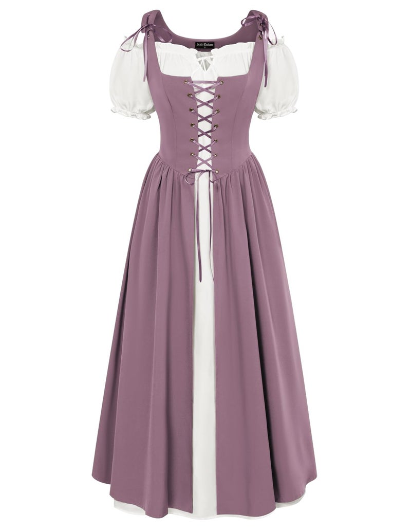 Scarlet Darkness Renaissance Costume Women Corset Fairy Medieval Dresses Plus Size Short Sleeve Peasant Dresses Light Purple 2XL - Image 1