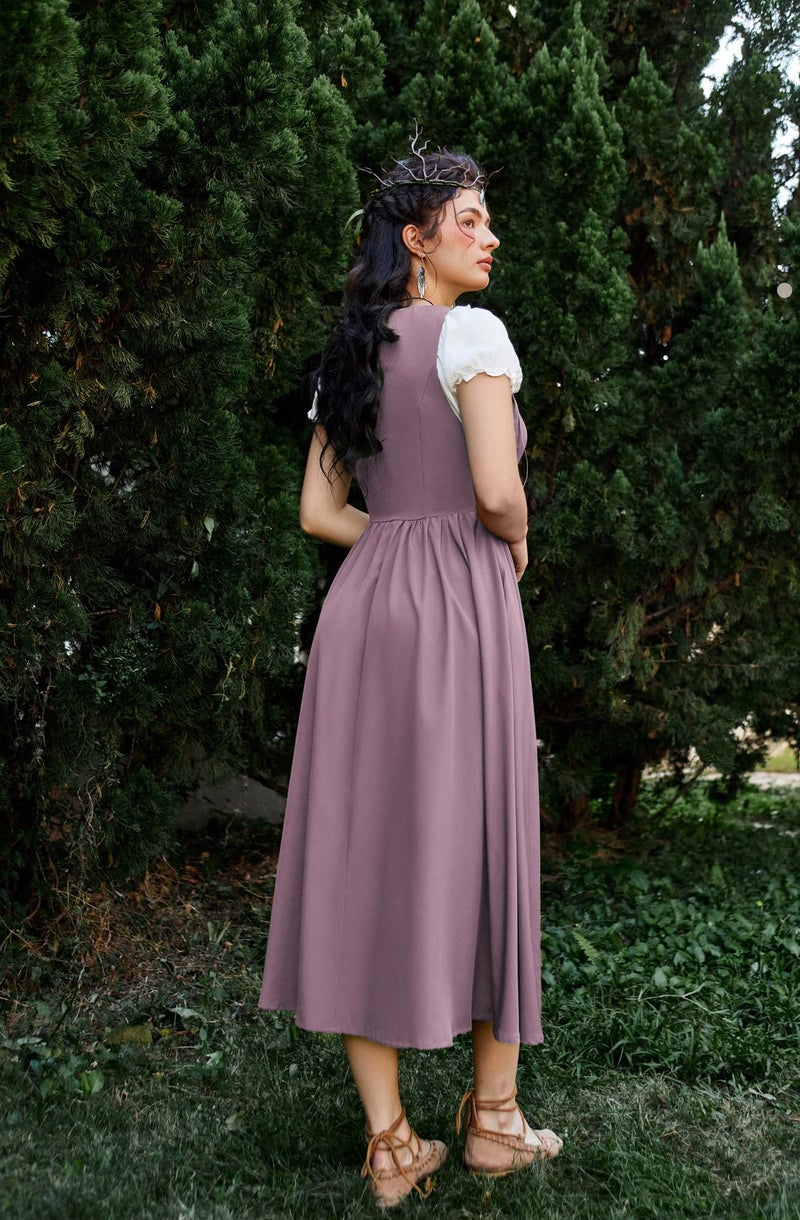 Scarlet Darkness Renaissance Costume Women Corset Fairy Medieval Dresses Plus Size Short Sleeve Peasant Dresses Light Purple 2XL - Image 4