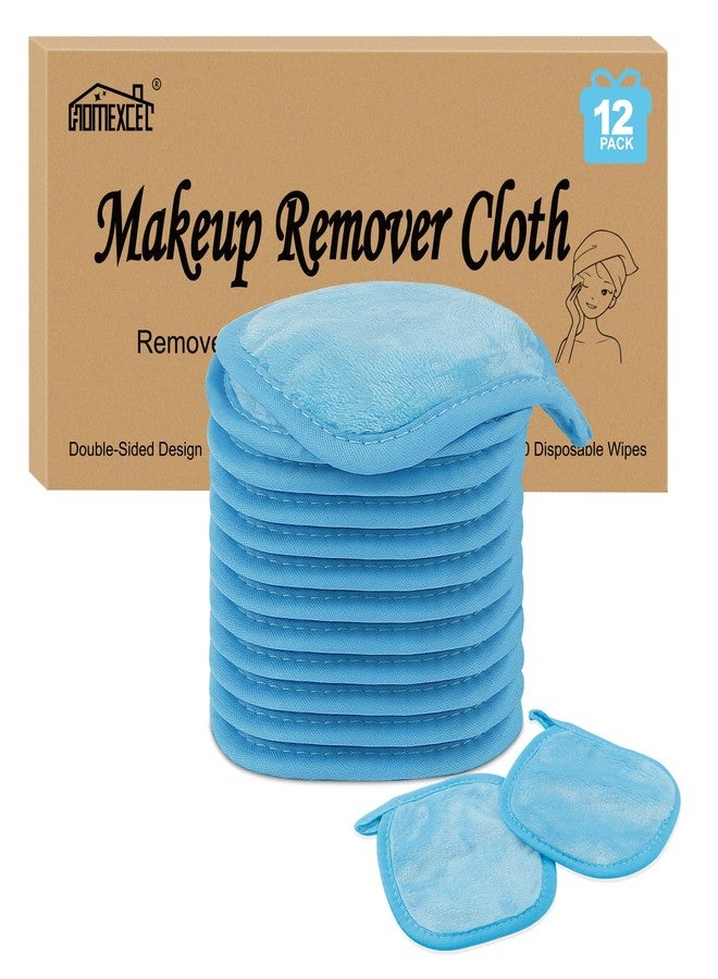 HOMEXCEL Makeup Remover Cloth 12 Count (Pack of 1, Reusable Makeup Remover Pads, Washable Ultra Soft Facial Cleansing Cloths For All Skin Types, 5 X 5 In, Blue - Image 1
