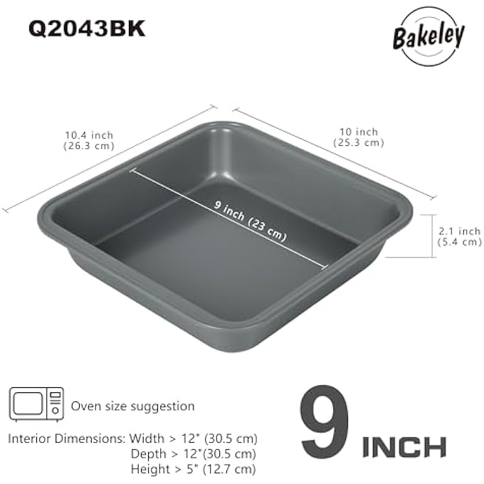 Bakeley 9Inch Nonstick Square Cake Pan Shallow Dish Bakeware for Oven Baking - Image 4