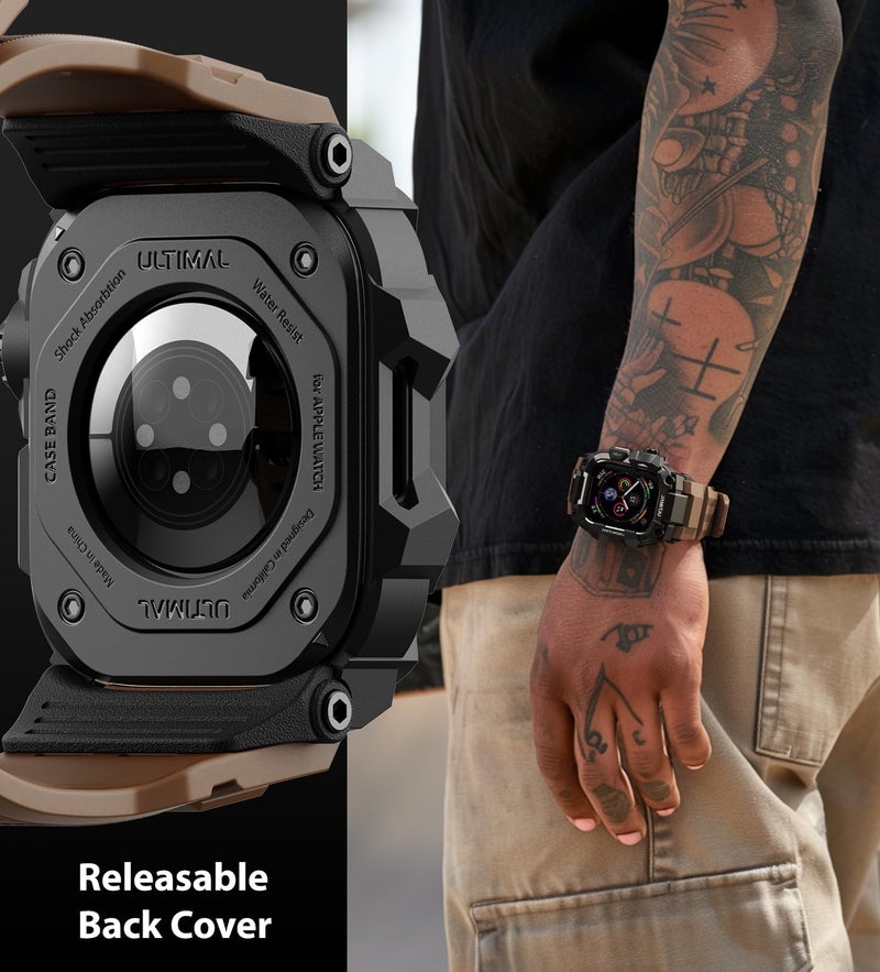 ULTIMAL Rugged Case with Band for Apple Watch 44mm,Compatible with Apple Watch Series SE 3/SE 2/SE Generation/6/5/4, Military Grade Shockproof Bumper Cover for iWatch Tactical Band Men (Coffee Brown, 44mm) - Image 5