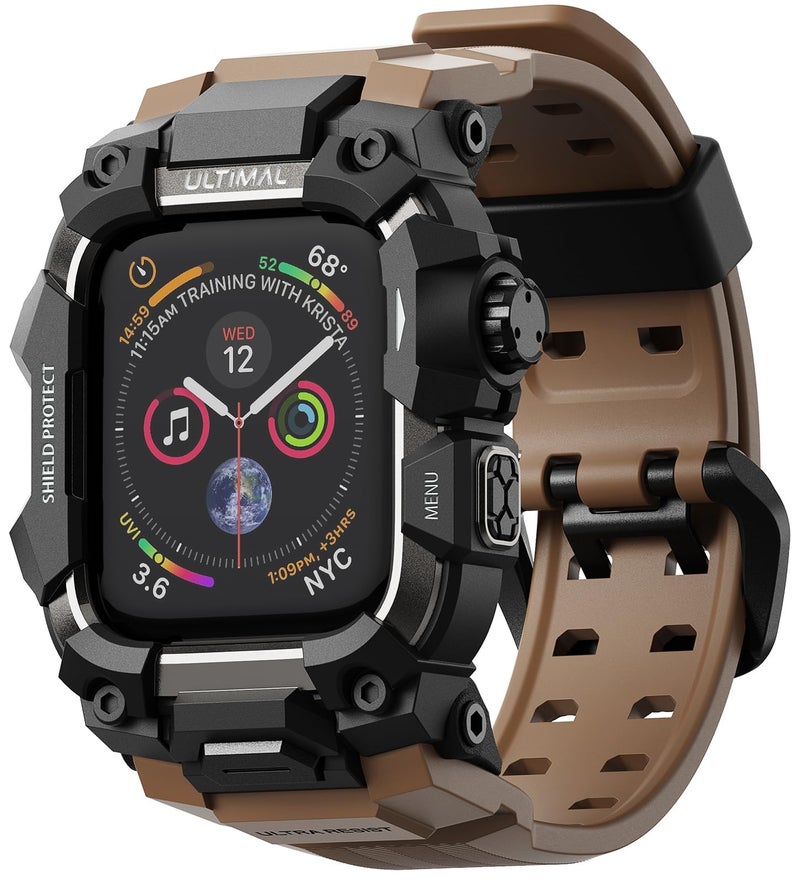 ULTIMAL Rugged Case with Band for Apple Watch 44mm,Compatible with Apple Watch Series SE 3/SE 2/SE Generation/6/5/4, Military Grade Shockproof Bumper Cover for iWatch Tactical Band Men (Coffee Brown, 44mm) - Image 1