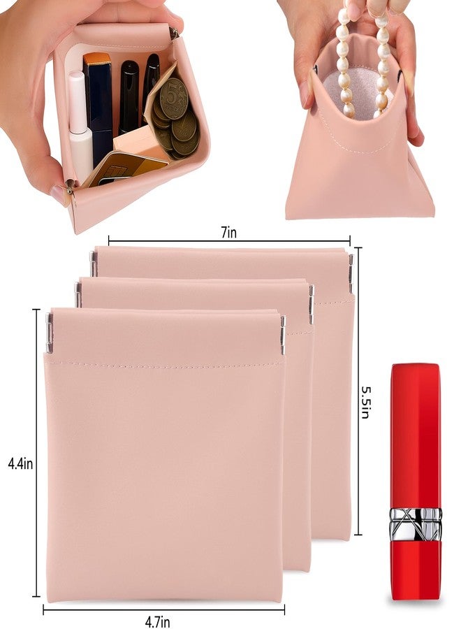 بوسوها مجموعة BUSOHA من 3 حقائب مكياج صغيرة للحقيبة - حقائب مستحضرات تجميل صغيرة محمولة للنساء، محفظة نقود، منظم إكسسوارات أحمر الشفاه، حقيبة تخزين صغيرة لأدوات السفر (وردي) - Image 2