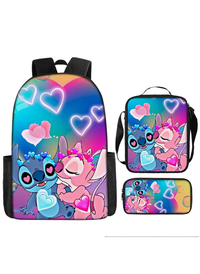 General 3-Piece Cartoon Stitch 3D Print Backpack Set  - Image 1
