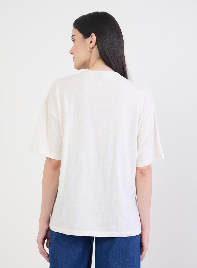 Styli Beige Graphic Oversized Cotton T-Shirt - Image 5