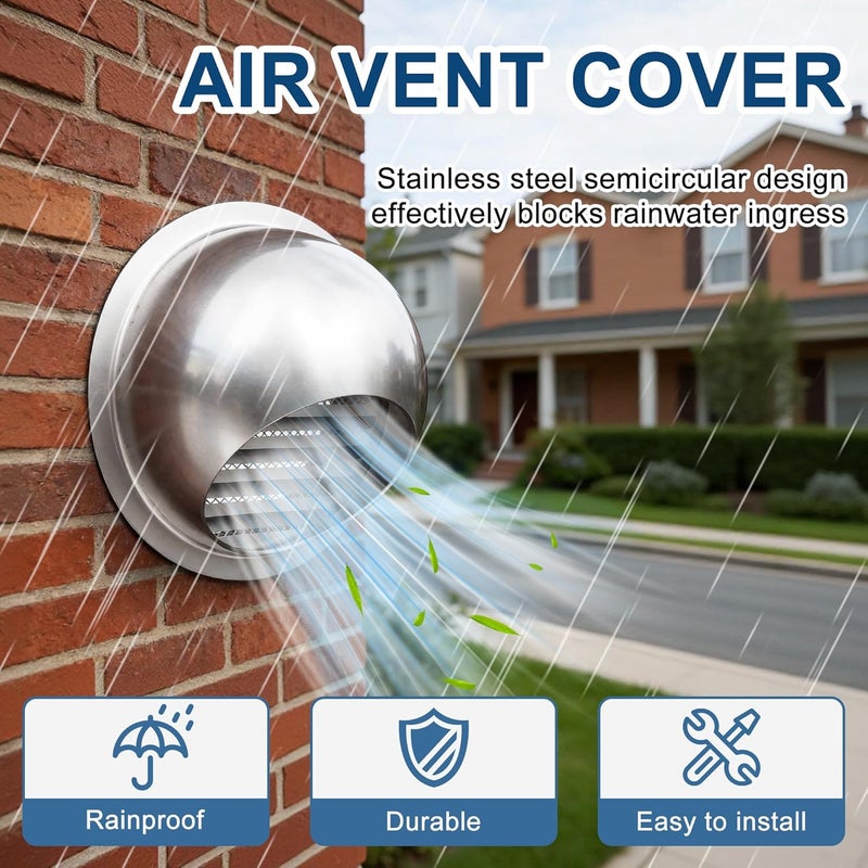 HYITCL 10 Inch/250mm Dryer Vent Cover Stainless Steel Round Air Ventilation Dryer Exhaust Vent Wall Vent Cover Ventilation Grill Hood - Image 4