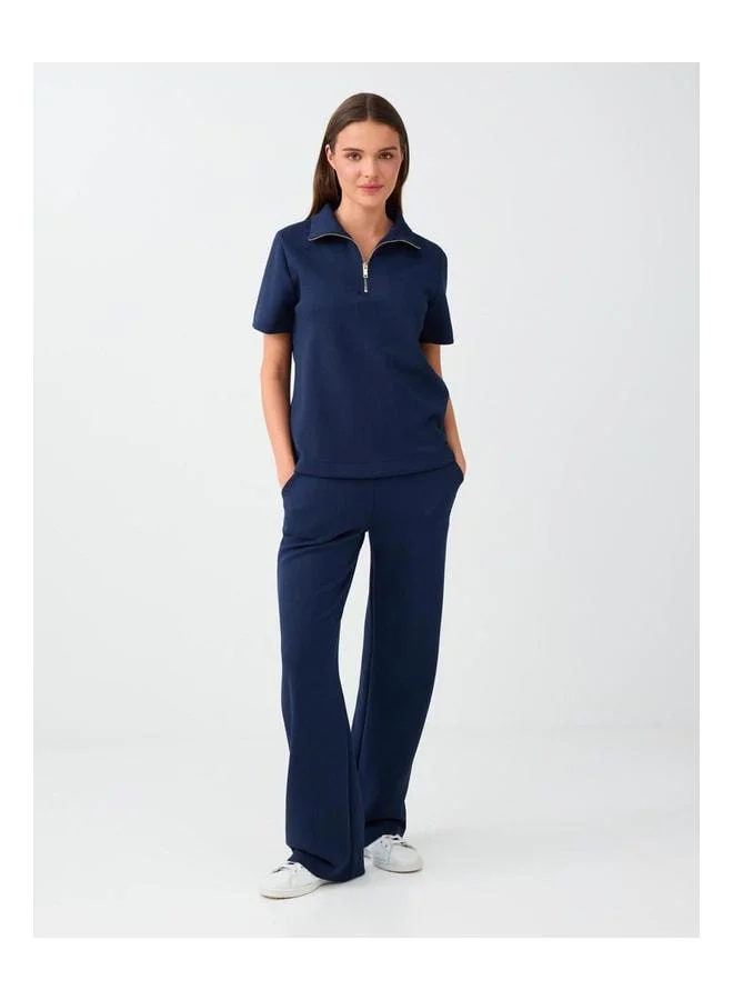 Jimmy Key Navy Blue Waist Elastic Pocket Detailed Straight Cut Pants.