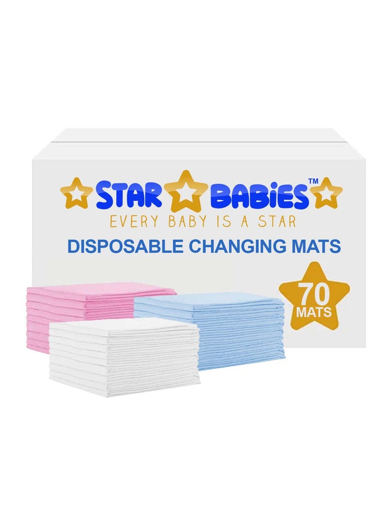STAR BABiES Star Babies  Disposable Changing Mats - 45 x 60cm - Large Pack of 70 - Blue/Pink/White-Rainbow  - Image 1