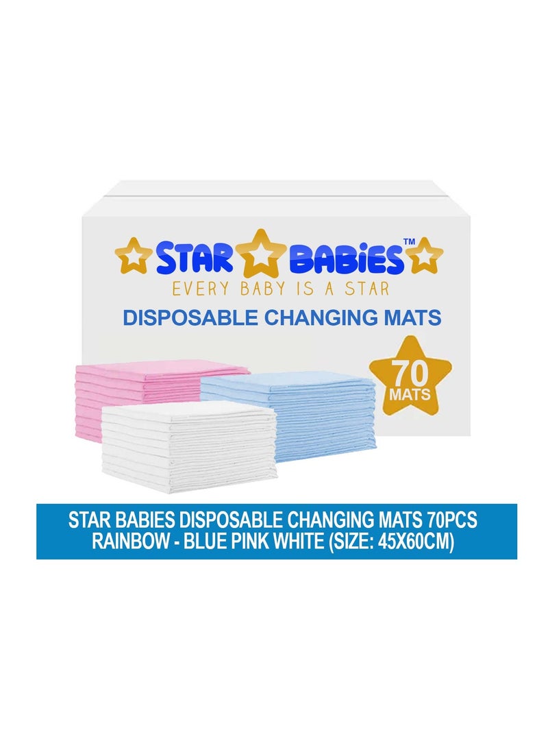 STAR BABiES Star Babies  Disposable Changing Mats - 45 x 60cm - Large Pack of 70 - Blue/Pink/White-Rainbow  - Image 2