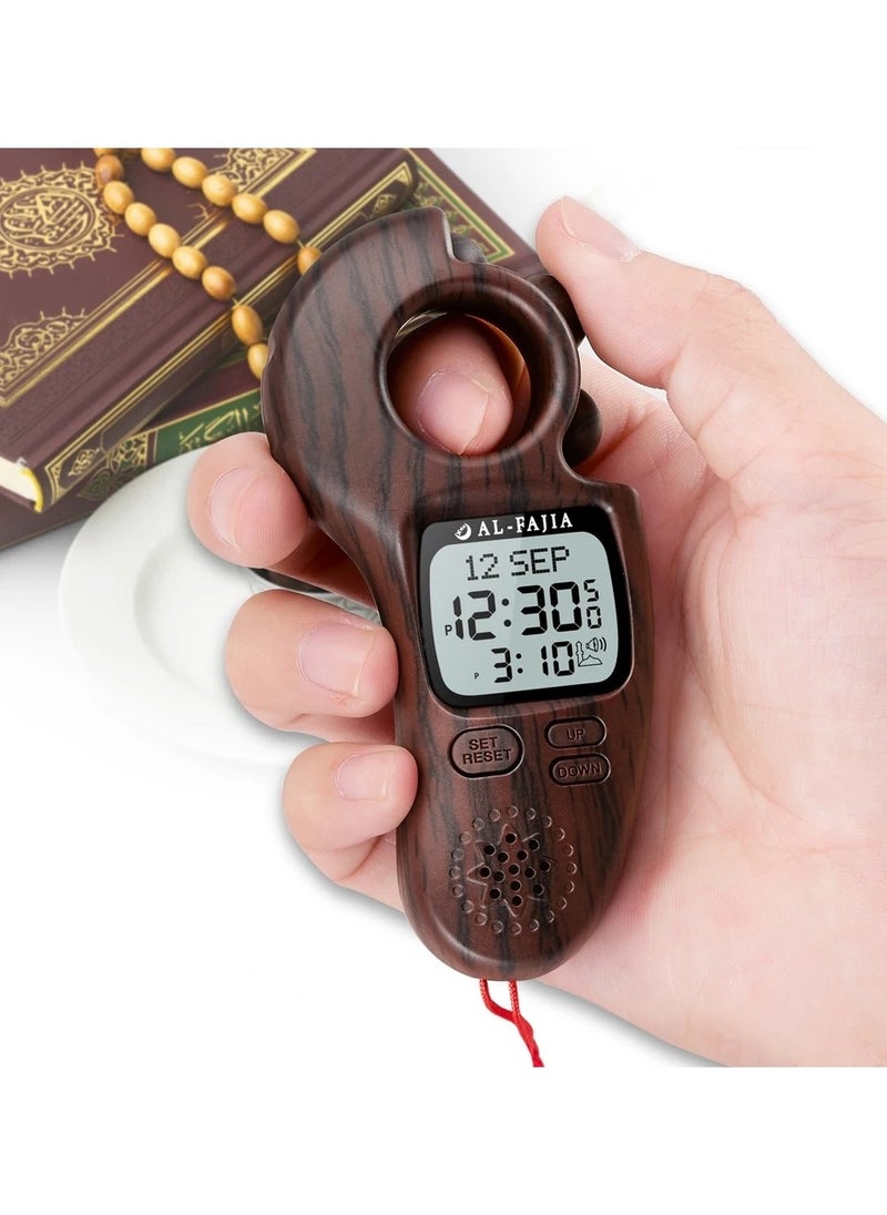 الفاجيا AL-FAJIA Digital Portable Tasbih Counter Azan Clock Reminder Islamic Auto Prayer Time (Dark Brown Wood)  - Image 1