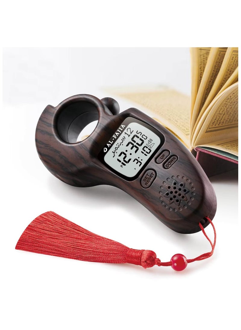 الفاجيا AL-FAJIA Digital Portable Tasbih Counter Azan Clock Reminder Islamic Auto Prayer Time (Dark Brown Wood)  - Image 4