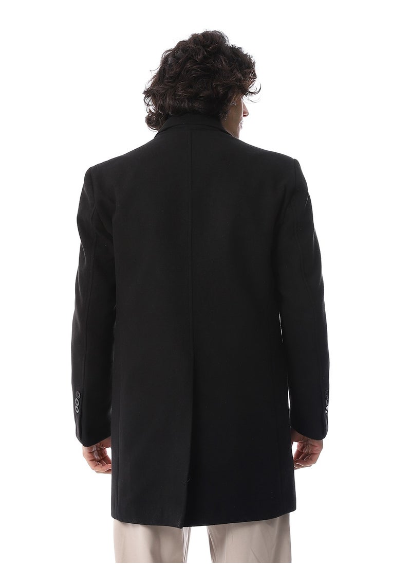 Andora Classic Coat With Slanted Pockets_Black  - Image 3