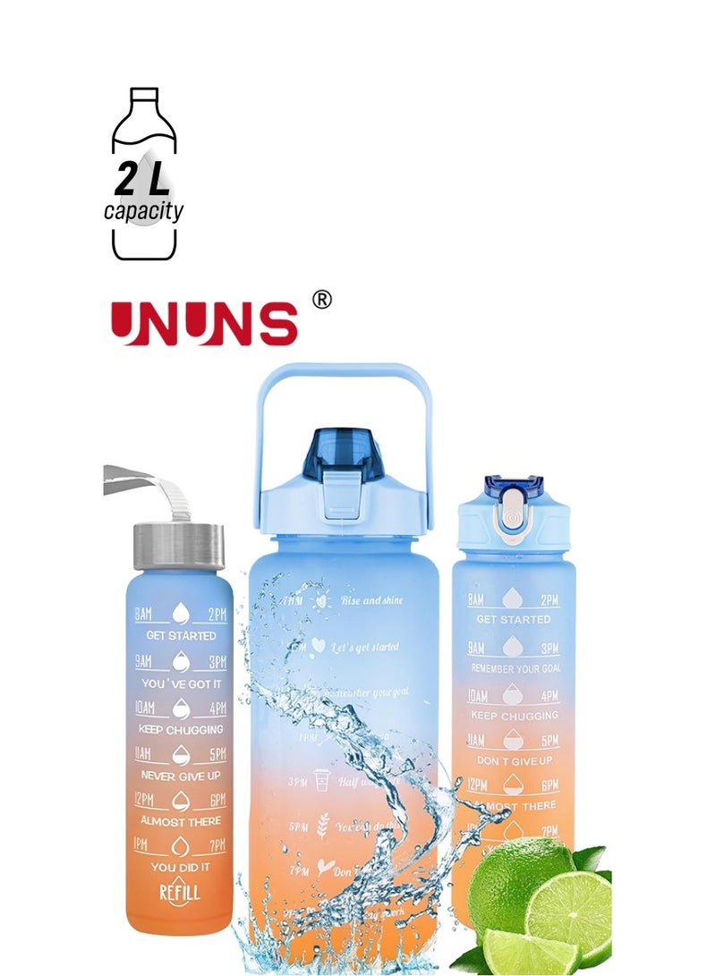 UNUNS Sports Water Bottle,3 PCS Water Bottles With Straw And Handle,300mL 900mL 2000mL Motivational Sport Water Bottles With Time Maker,BPA Free  - Image 1