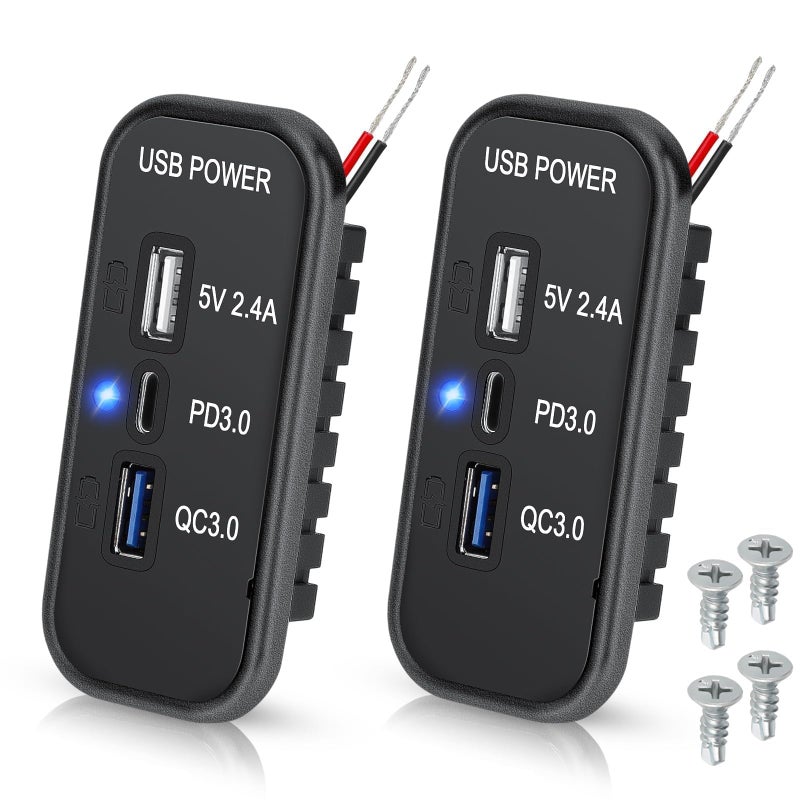 Linkstyle RV USB Outlet Panel 12V24V 3Port Panel Mount Charger 18W USBC PD30 18W USBA QC30 for Car Truck Camper 2PCS - Image 2