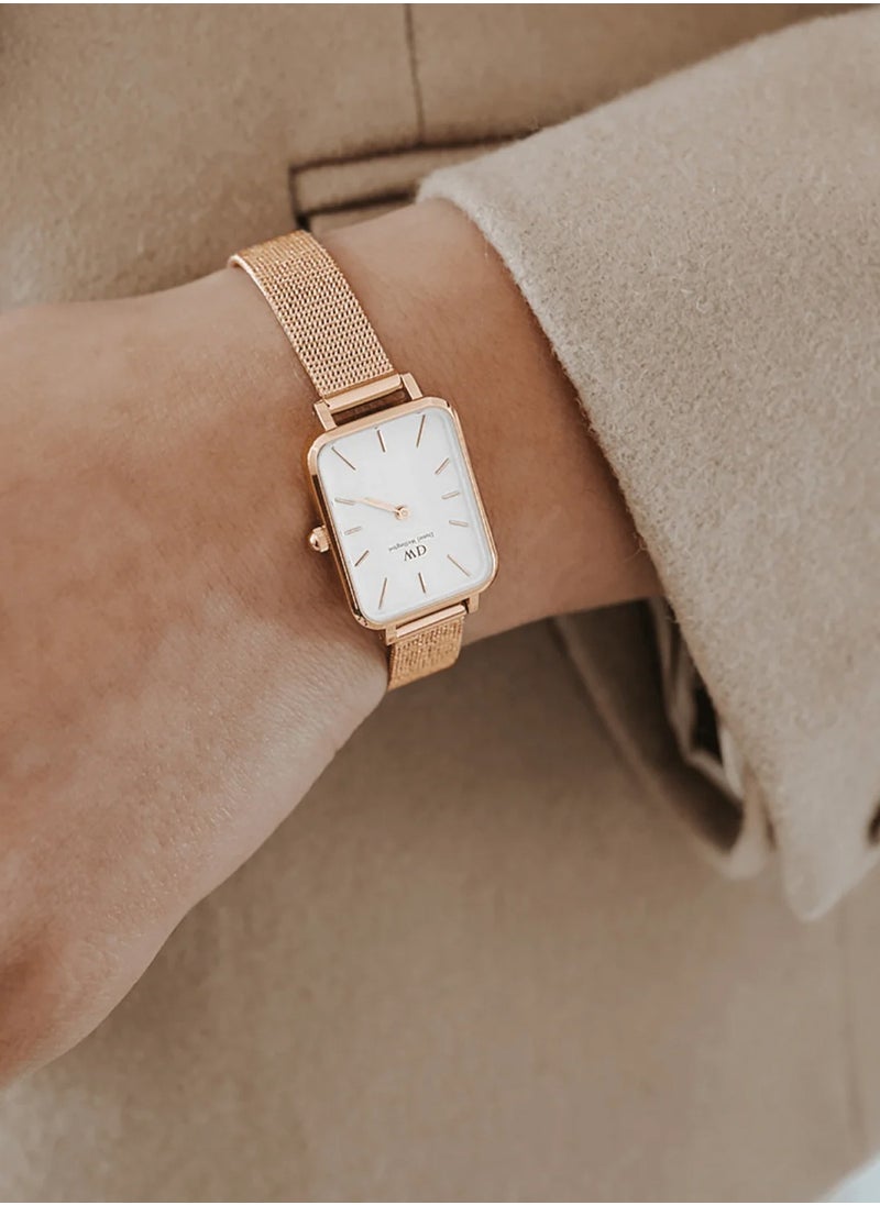 DANIEL WELLINGTON - Women Quadro Pressed Mesh Rose Gold White Watch DW00100431 - Image 1