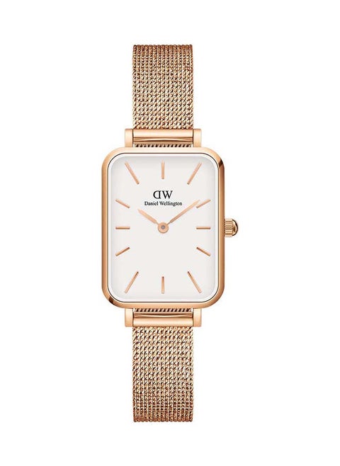 Women Quadro Pressed Mesh Rose Gold White Watch DW00100431