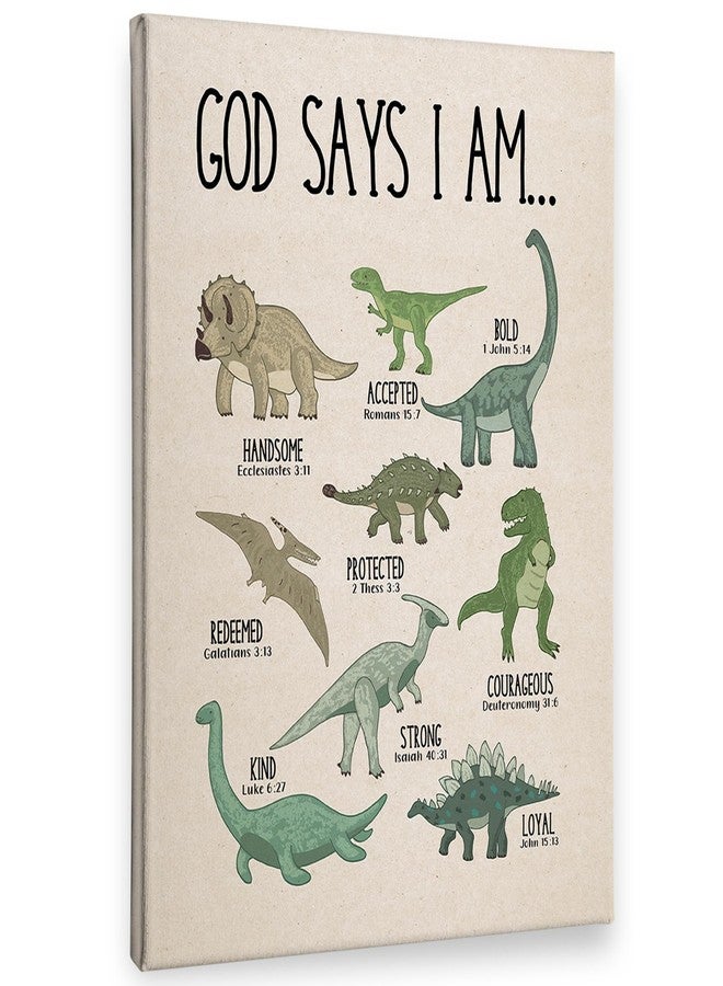 PHAMTE Christian Dinosaur Wall Art Decor Canvas, God Says I Am Bible Verse Dino Pictures Wall Decor Decorations Art, Dinosaur Scripture Framed Prints Artwork for Boys Kids Room Bedroom Playroom 11x14 - Image 1