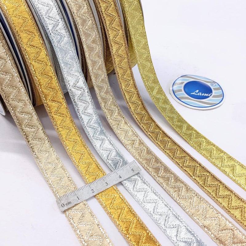 Lami 9 Meter Silver Zig Zag Design Lace Trim Ribbon DIY Sewing Craft Material, Home Decoration Supply, Saree Dupatta Anarkali Lehenga Decoration Lace, Brocate Gota Pati Decorative Packing Material - Image 2