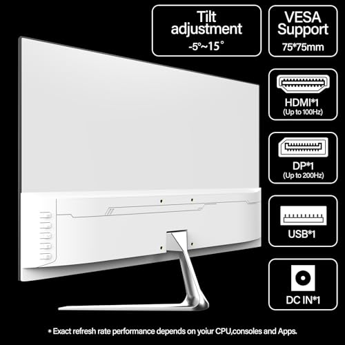 Gawfolk Gaming Monitor 24.5 Inch 200Hz Built-in Speakers, 180hz PC Monitor FHD 1080P Frameless Computer Monitors, VA,sRGB 100%, DisplayPort, HDMI, Eye Care, Wall Mount Compatible (White) - Image 3