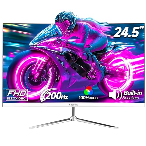 Gawfolk Gaming Monitor 24.5 Inch 200Hz Built-in Speakers, 180hz PC Monitor FHD 1080P Frameless Computer Monitors, VA,sRGB 100%, DisplayPort, HDMI, Eye Care, Wall Mount Compatible (White) - Image 1