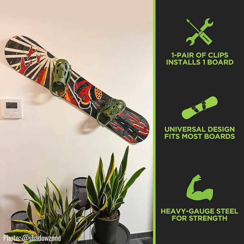 HIDEit Mounts HBoard - Horizontal Snowboard Wall Mount Clips - American Company - Black Steel and Rubber-Dipped Horizontal Snowboard Display Wall Mount for Adult and Youth Snowboards - Image 5