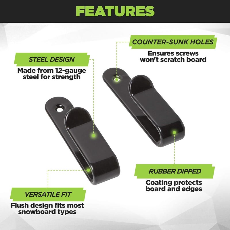 HIDEit Mounts HBoard - Horizontal Snowboard Wall Mount Clips - American Company - Black Steel and Rubber-Dipped Horizontal Snowboard Display Wall Mount for Adult and Youth Snowboards - Image 4
