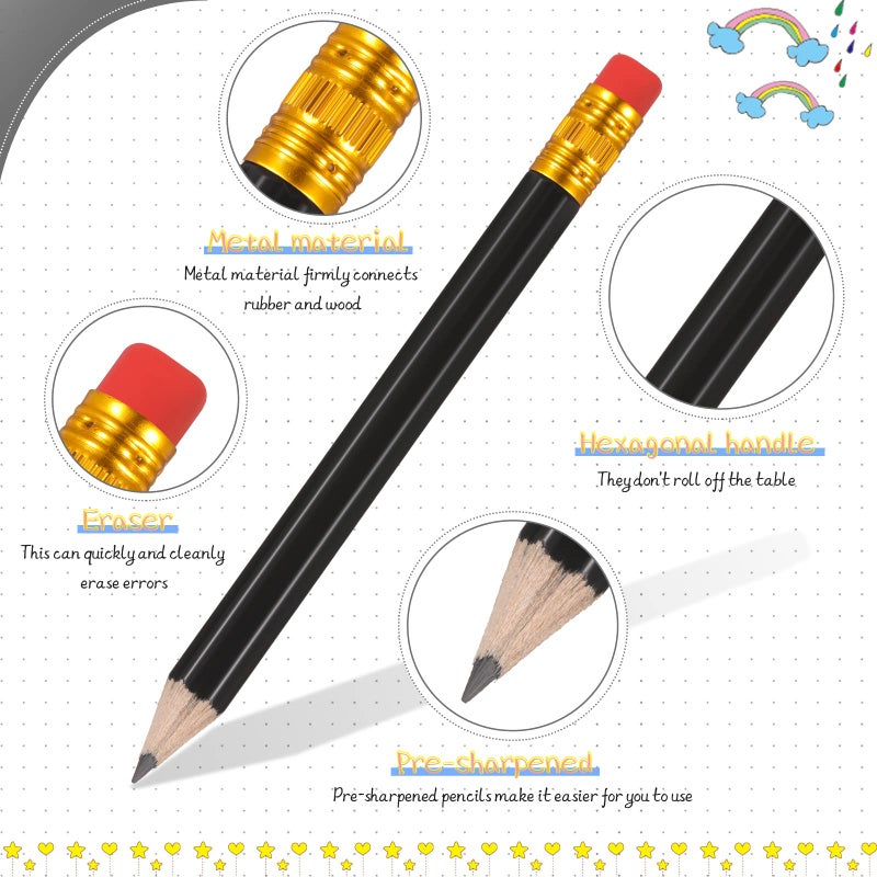 Zonon 48 Pieces Golf Pencils Mini Half Pencils with Eraser Short with Erasers Bulk Small for Kids HB Wedding Bridal School Office Writing Drawing Pocket(Black) - Image 3
