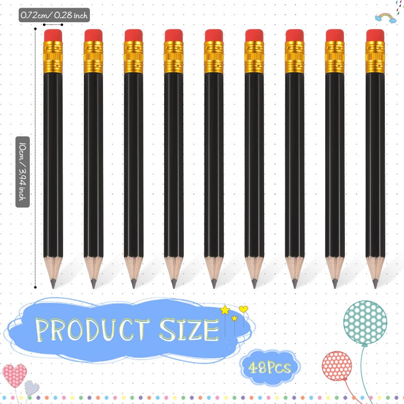 Zonon 48 Pieces Golf Pencils Mini Half Pencils with Eraser Short with Erasers Bulk Small for Kids HB Wedding Bridal School Office Writing Drawing Pocket(Black) - Image 2