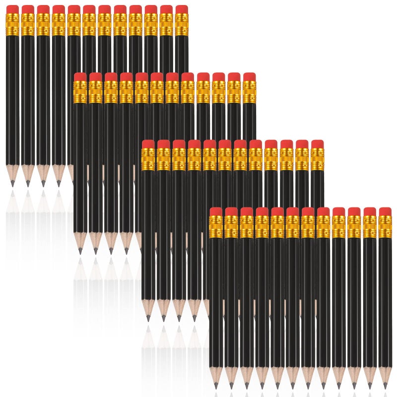 Zonon 48 Pieces Golf Pencils Mini Half Pencils with Eraser Short with Erasers Bulk Small for Kids HB Wedding Bridal School Office Writing Drawing Pocket(Black) - Image 1