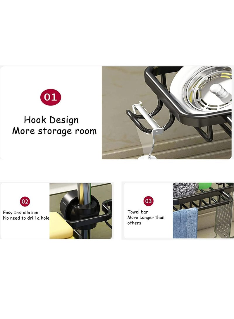 Royal Polar حامل إسفنجة الصنبور من RoyalPolar، مناديل صابون، حامل فرشاة، رف تصريف، منظم من الألومنيوم للمطبخ والحمام مع خطاف - Image 5