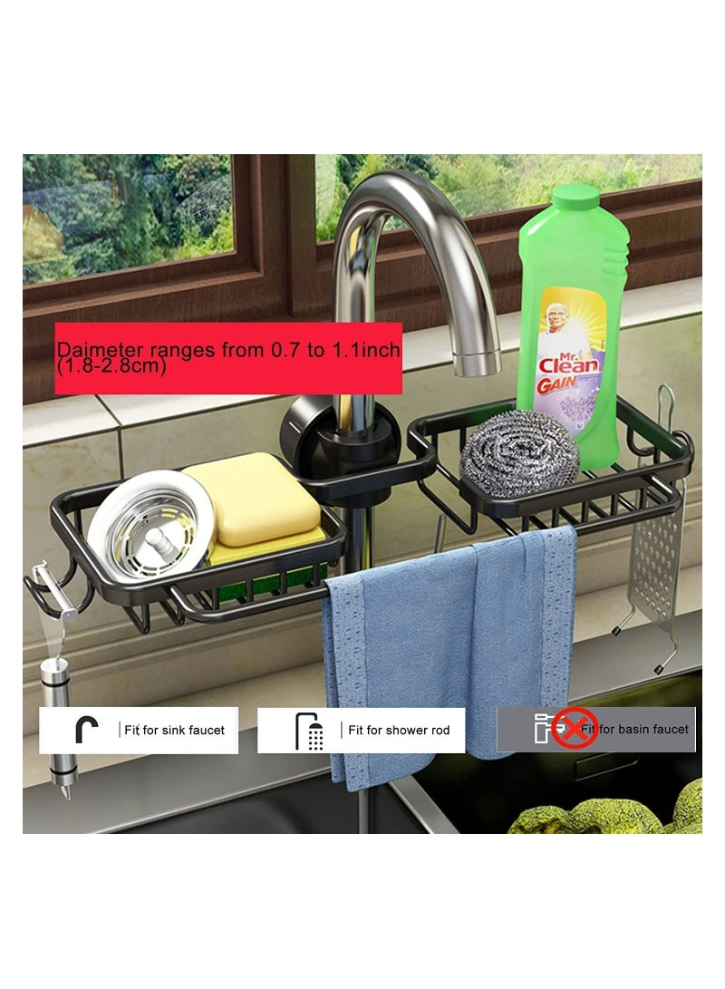 Royal Polar حامل إسفنجة الصنبور من RoyalPolar، مناديل صابون، حامل فرشاة، رف تصريف، منظم من الألومنيوم للمطبخ والحمام مع خطاف - Image 4