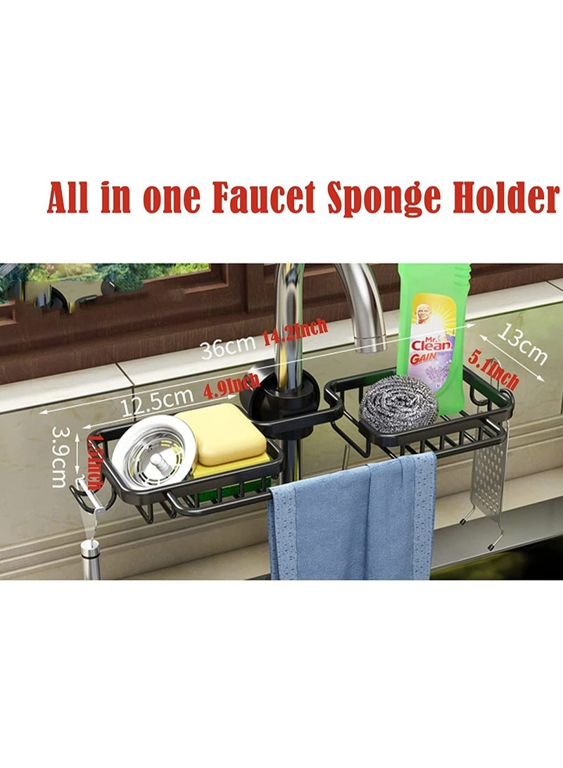 Royal Polar حامل إسفنجة الصنبور من RoyalPolar، مناديل صابون، حامل فرشاة، رف تصريف، منظم من الألومنيوم للمطبخ والحمام مع خطاف - Image 3